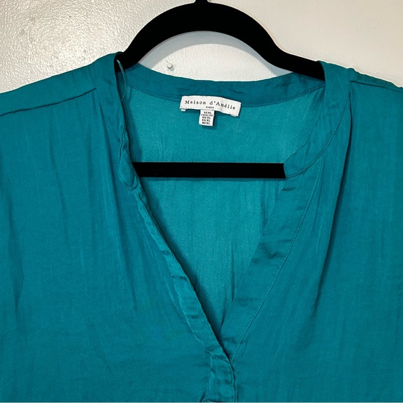 Teal Short-Sleeve V-Neck Blouse - Women - Picture 2 of 4